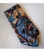 Andrew Rosetti Floral Neck Tie Blue Plum Tan 100% Silk Handmade Abstract... - $24.00