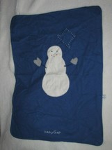 Vintage Baby Gap Blue Fleece Stitched Embroidered Snowman Blanket 1-ply 1999 - $49.49