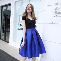 Royal Blue  A-Line Ruffle Pleated Skirt Taffeta Full Long Pleated Holiday Skirts image 9