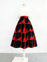 Women Vintage Inspired Red Black Midi Party Skirt Wool-blend Pleated Party Skirt
