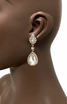 2.1/8" Dainty Victorian Vintage Inspired Clear Crystals Clip On Earrings Bridal - $14.25
