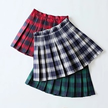 Women Girl Pleated Plaid Skirt School Style Pleated Plaid Skirt- Red Green, Plus image 2
