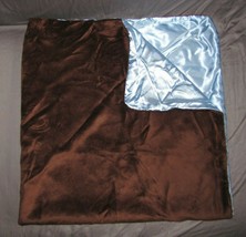 Baby Blanket Chocolate Brown Mink/Minky Blue Satin Solid Plain Boy Soft Silky - $49.49