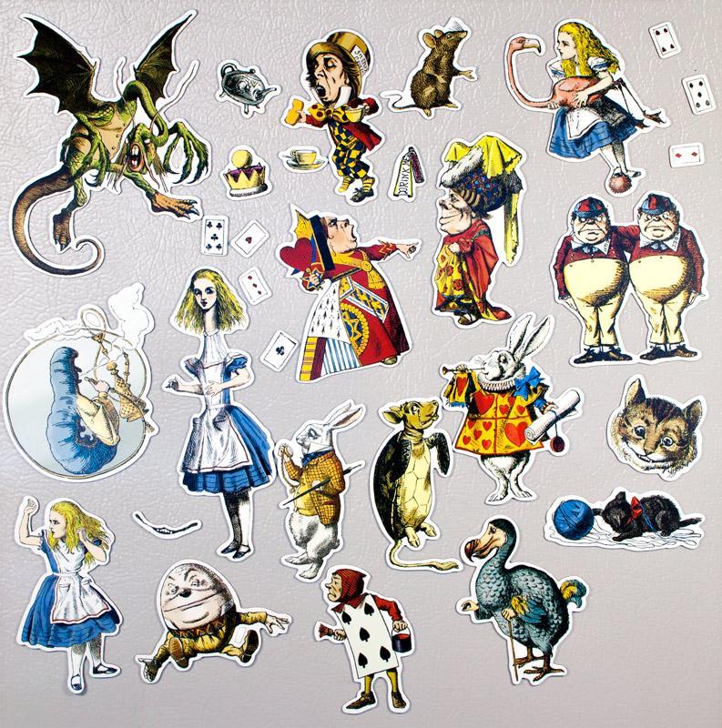 Alice in Wonderland Magnet Set 30 magnets John Tenniel drawings Color ...