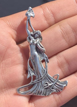 Sterling Silver 925 Fairy Wood Leaf Nymph Greek Dryad Repousse Pendant A29 - $114.99