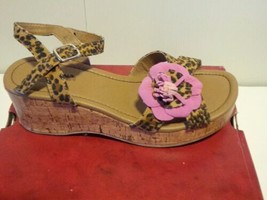Arizona Jeans Girls Size 5 Leopard Print Cork Wedge Heel Sandals - Pink Rose NIB - $19.79