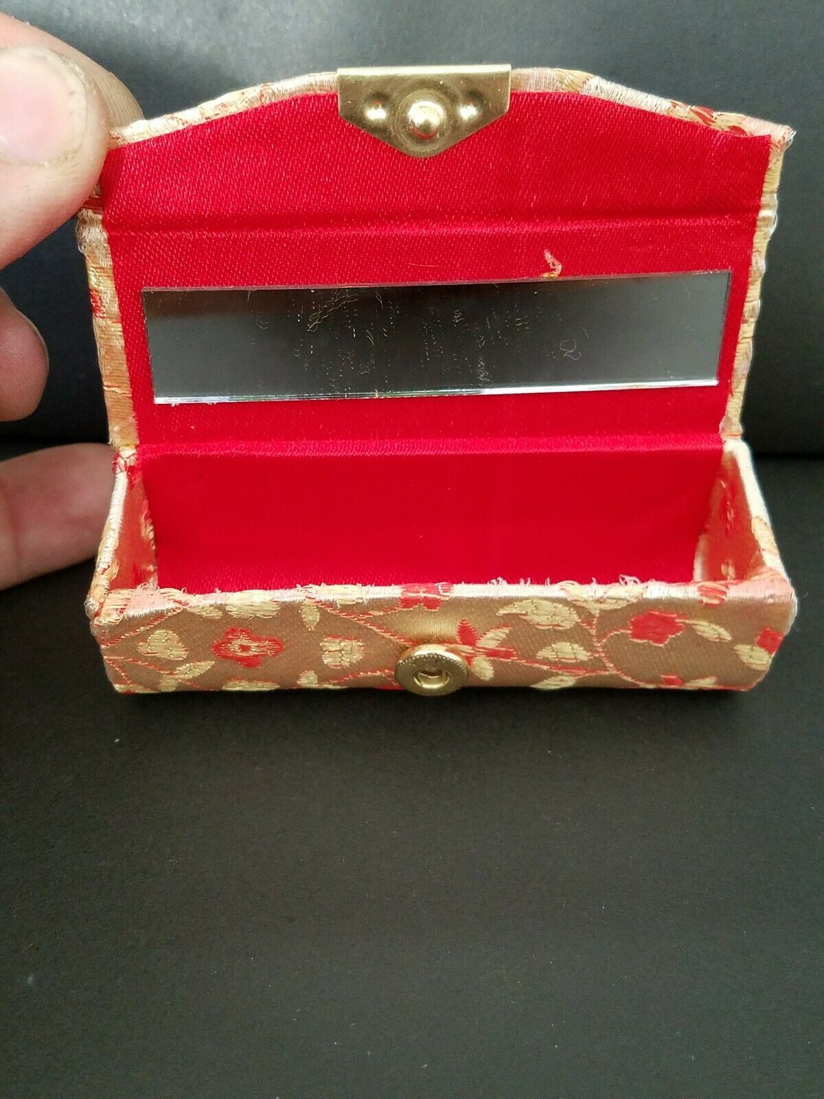 Vintage Clip-On Round Lipstick Case with Mirror (Retro Squares)