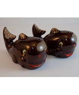 SALT AND PEPPER SHAKERS Large BROWN Vintage SPLATTER WARE Smiling Whales - $9.69