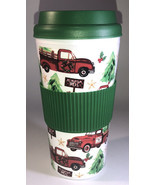 CHRISTMAS MUG CUP Travel Coffee Hot Cocoa Tea Tumbler For The Holidays Red Truck - $9.78