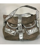 Tano Gray Crackly Leather Silver Patent Leather Straps Shoulder Bag Handbag - $57.33