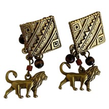 DISNEY Lion King Stud Earrings Vintage Mufasa Figural Tribal Beads Metal 1.75" - $29.35