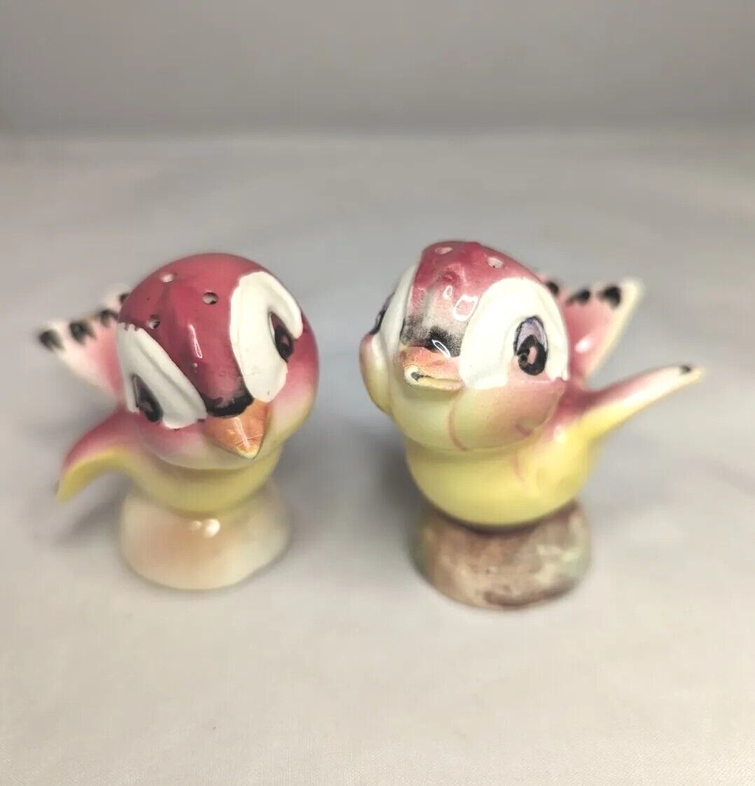 Vintage Enesco Yellow and Pink Rose Egg Shaped Salt and Pepper Shakers