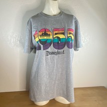 Disney Gray Med T Shirt Unisex Text Graphic Rainbow 1955 Disneyland Short Sleeve - $17.82