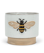 Bumblebee Planter Pot Stoneware Embossed Bee 5.5&quot; High 6&quot; Diameter Cream... - $34.15