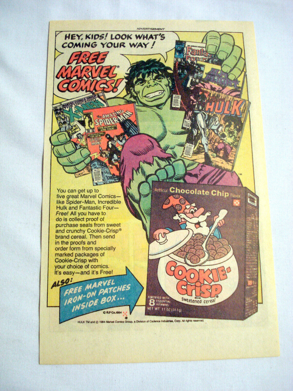 1984 Ad Cookie Crisp Cereal With The Incredible Hulk General Mills 1984 Ad Cookie Crisp Cereal With The Incredible Hulk General Mills
