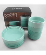 Tabletops Gallery 8pc Ceramic Set Aqua Green 6&quot; Canape Plates &amp; 4&quot; Tidbi... - $25.46