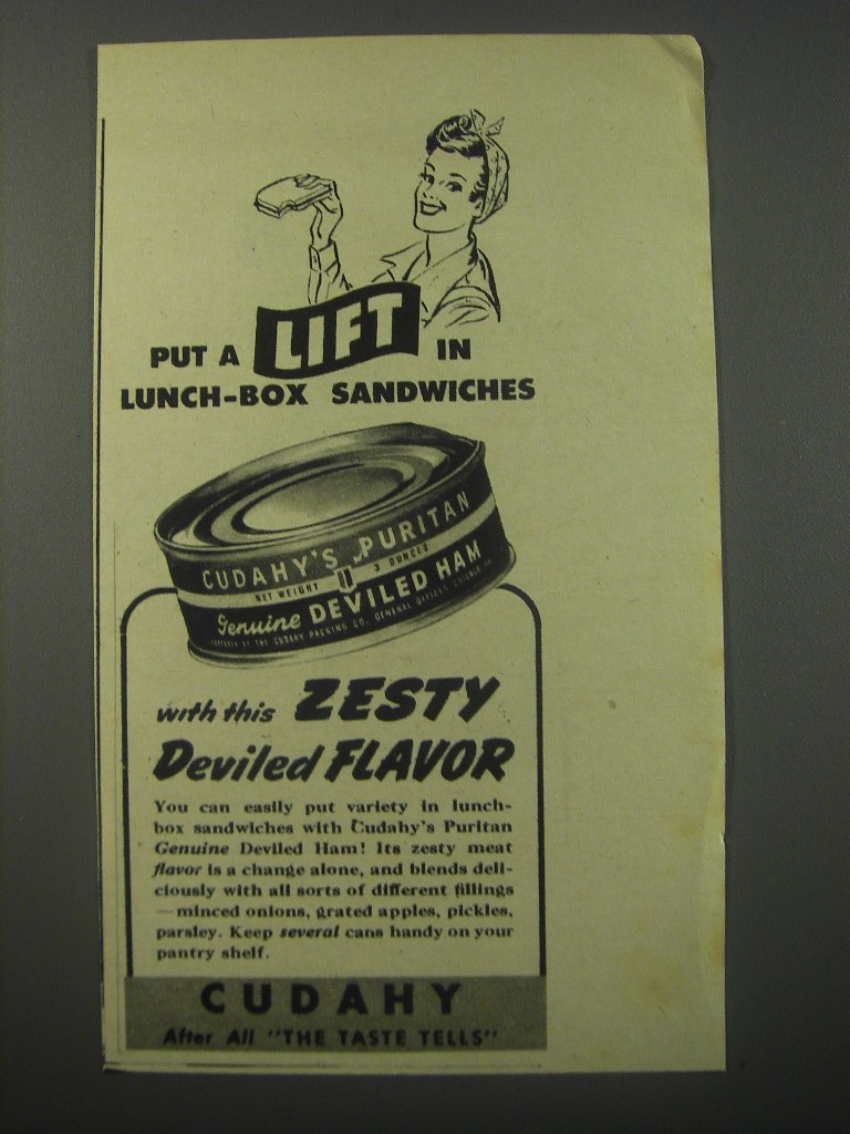 1944 Cudahy's Puritan Deviled Ham Ad - Put a lift in lunch-box ...