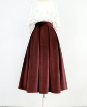 Women Emerald Green Midi Pleated Skirt Winter Warm Velvet Midi Pleated Skirt  image 6