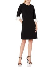 Helene Berman Women&#39;s Contrast Frill Cuff Dress, Black/White, Medium - $237.48