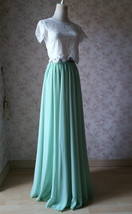 Boho Wedding Bridesmaid Dress Chiffon Maxi Skirt Short Sleeve Crop Lace Top  image 5