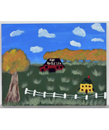 14&quot; Oil Painting Canvas Panel Folk Art Landscape See Rock City Red Barn ... - $37.99