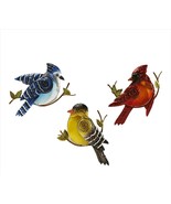 Bird Design Wall Decor Set of 3 Glass &amp; Iron Blue Jay, Cardinal, Yellow ... - $79.19
