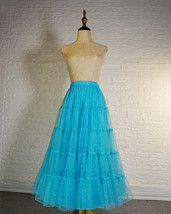 Blue Glitter Maxi Tulle Skirt Outfit Tiered Sparkle Tulle Skirt A-line Plus Size image 3