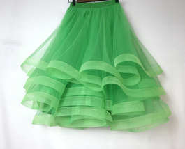 Women Ruffle Layered Tulle Skirt Navy Blue Plus Size High Waist Tier Midi Skirt image 5