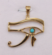 Egyptian carving Handmade Blue Eye Of Horus 18K Yellow Gold Pendant 5 Gr - $887.09