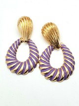 Purple and Gold Swirl Teardrop Shaped Doorknocker 2.75 Inch Drop Dangle Earrings - $14.85