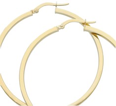 18K YELLOW GOLD CIRCLE EARRINGS DIAMETER 40 MM WITH SQUARE TUBE, MADE IN... - $514.44