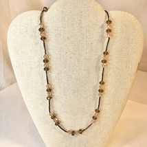 Handcrafted Beaded Necklace Brown &amp; Pink Crystal Beads Simple Long Jewel... - $24.75