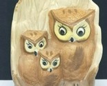 Vintage Mid Century Ceramic Owl Trio In Tree Hollow Figurine 5 1/4&quot; Tall - $19.56