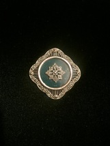 Vintage 40s sterling silver filigree, green stone & hematite brooch pendant