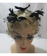 Vintage Black floral millinery netting fascinator   hat - $20.00