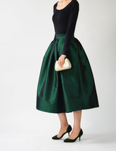 A-line Pleated Taffeta Skirt Ruffle Plus Size Pleated Skirt -Emerald Green, Red image 1