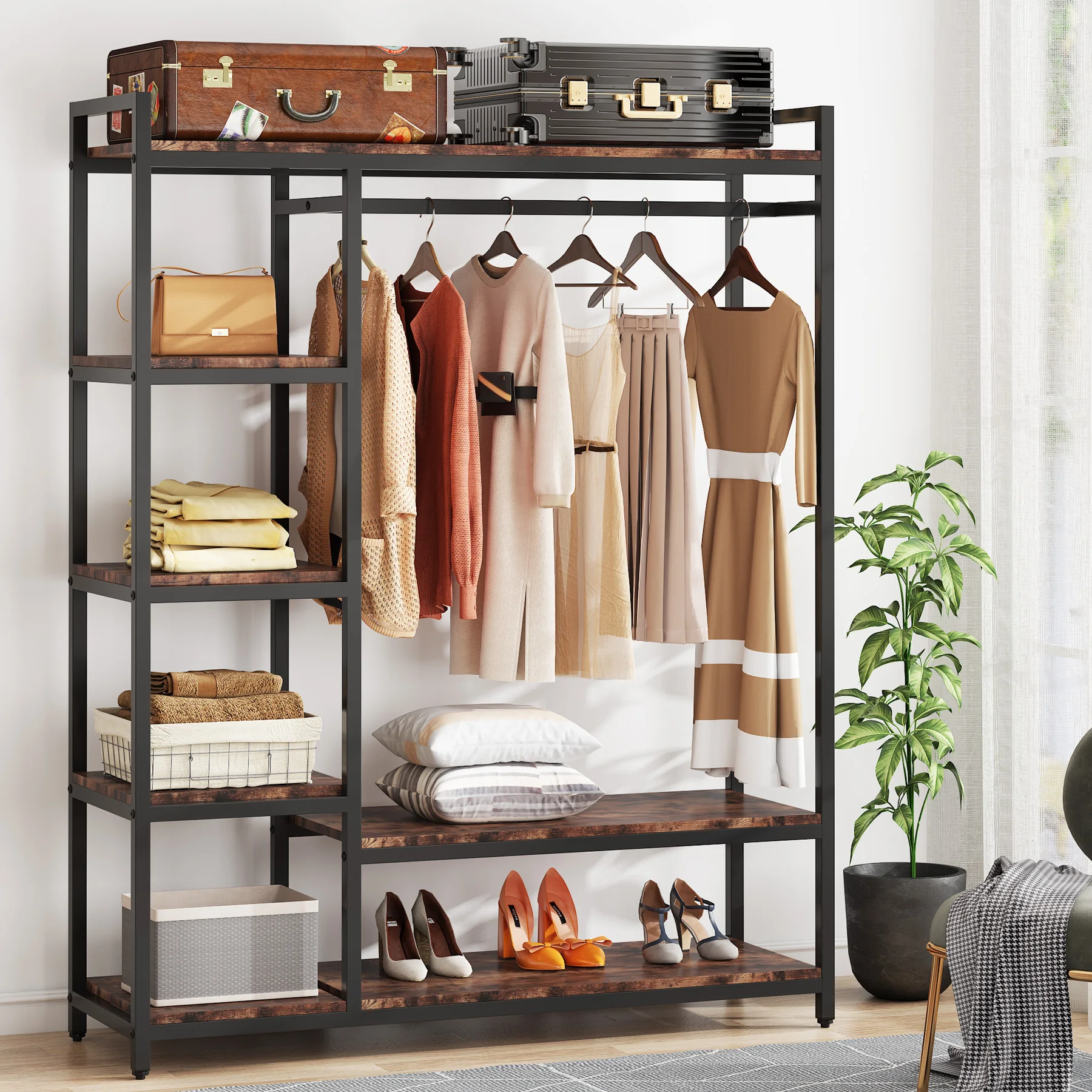 Aheaplus Wood Wardrobe Closet Storage Free Standing Closet