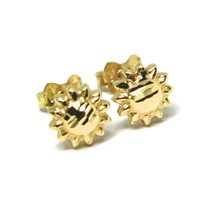 18K YELLOW GOLD KIDS EARRINGS, FINELY WORKED HAMMERED MINI SUN, 0.3 INCHES - $200.64