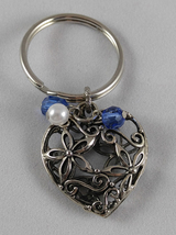 Antiqued Silver Hollow Heart w Beads Key Fob - $5.75