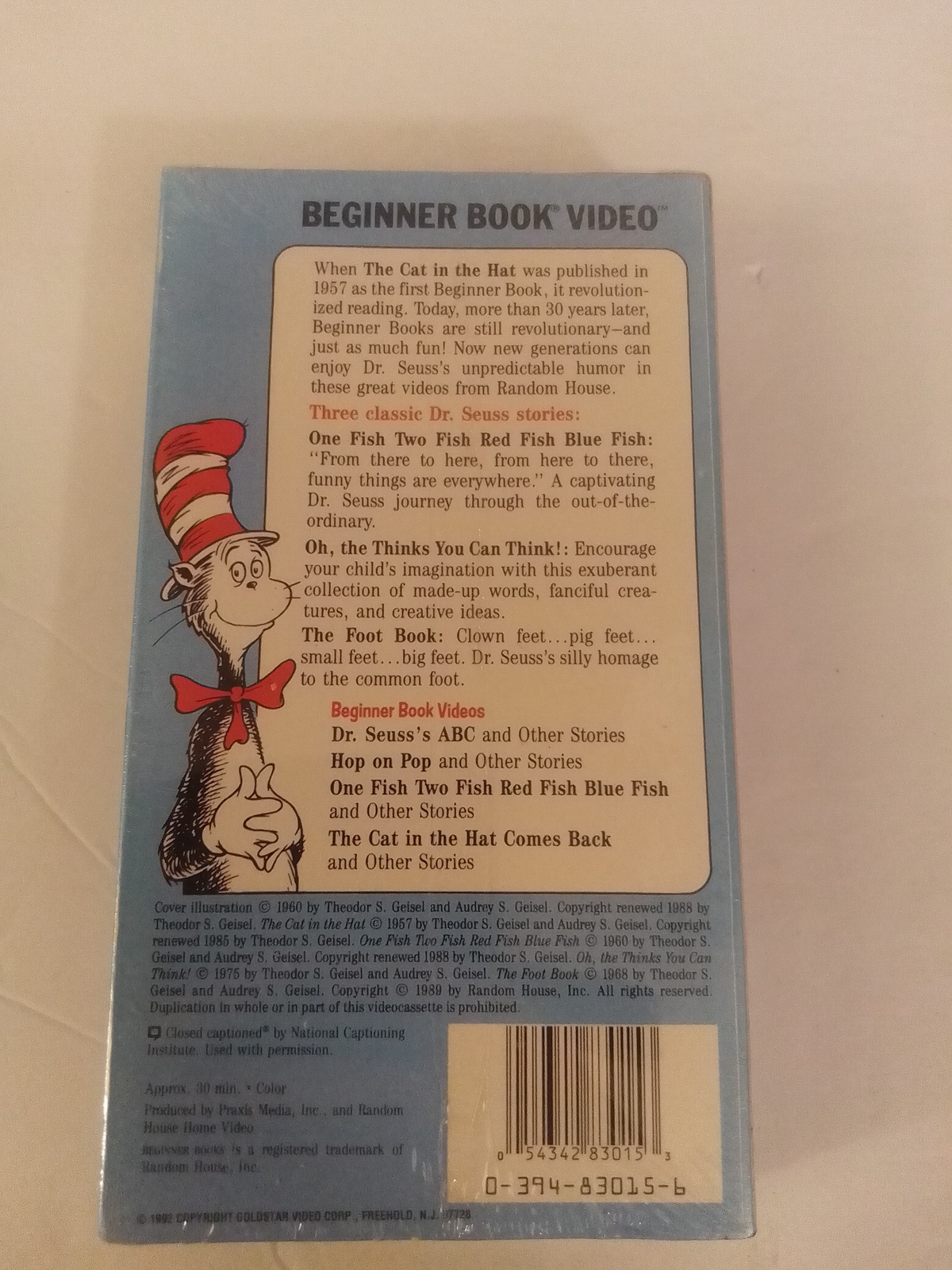 Dr. Seuss One Fish Two Fish Red Fish Blue Fish VHS Video Cassette Brand ...