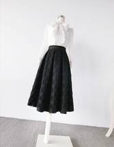 BLACK A Line Midi Pleated Skirt High Waist Plus Size Holiday Skirt polka-dot image 3