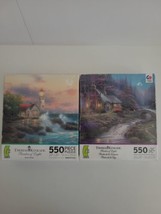 2-Thomas Kinkade 550 Piece Jigsaw Puzzles Cobblestone Brooke &amp; Painter o... - $19.99