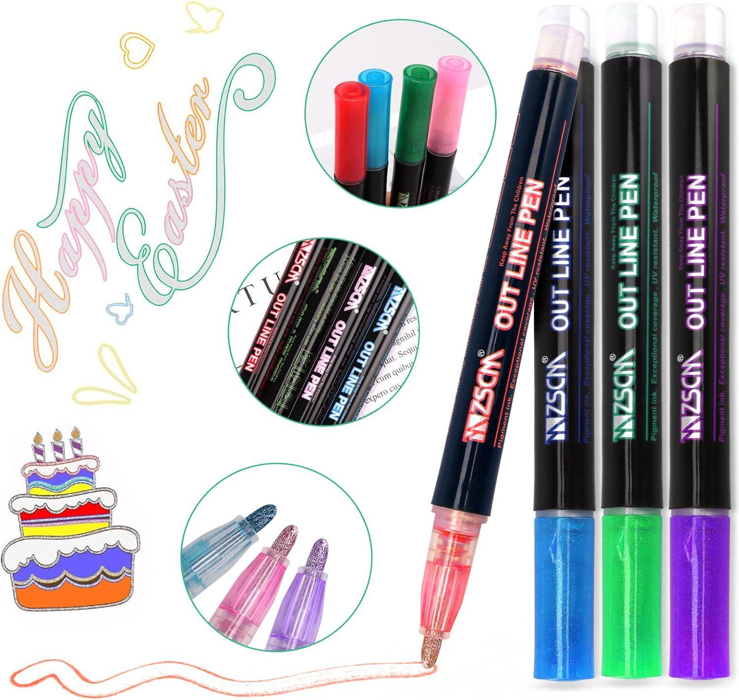 Banral 36 Colors Glitter Markers, Double Line Outline Markers