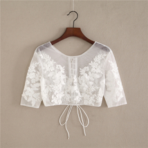 Wedding Long Sleeve Lace Crop Top Women White Floral Crop Lace Shirts Plus Size image 7