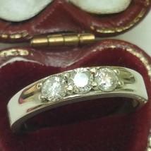 Vintage  .75ct 3-stone Old Mine Cut  Diamond  10k White Gold Wedding Band Ring - $1,035.00