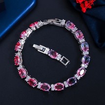 Fashion Colorful Round Rainbow Mystic Crystal Silver Color Women Jewelry Chain L - $21.69