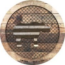 Corrugated Rhino on Wood Novelty Metal Mini Circle Magnet CM-1045 - $12.95
