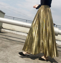 GOLD A Line Maxi Pleated Skirt Women Plus Size Full Pleated Gold Party Skirts