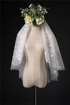 Shoulder Length Wedding Bridal Veils Layer Flower Lace Tulle White Bridal Veils  image 11