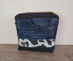 Denim Military style pouch Recycled jeans makeup bag Jeans small purse - $32.00